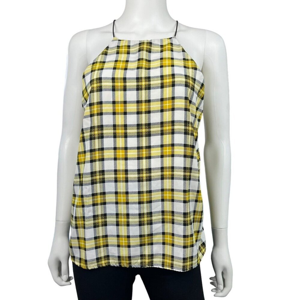 Papaya Yellow Plaid‎ Halter Top Womens Size Medium (K10244)